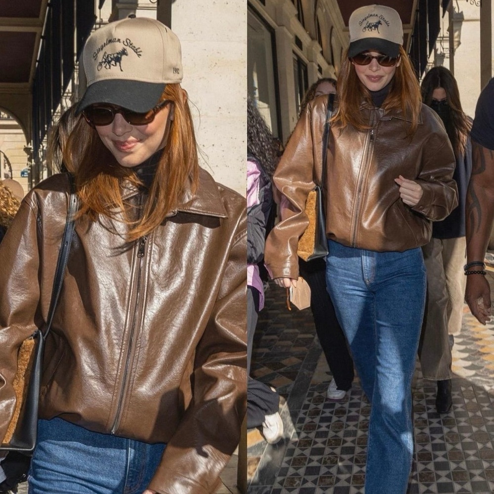 Beaumont Studios chocolate Brown faux leather jacket as seen on kendall jenner!